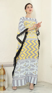 Yellow Grey Ikat Fringe Short Kaftan