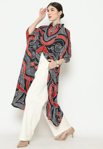 Black Red Batik Button Kaftan