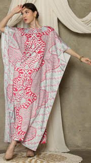 Pink Aqua Batik Short Sleeve Kaftan