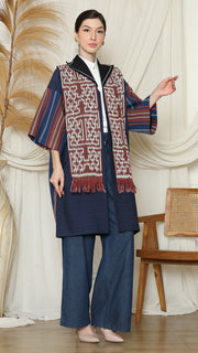 Brown Blue Handwoven Ikat Outer