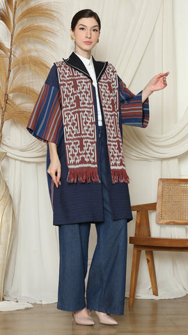 Brown Blue Handwoven Ikat Outer