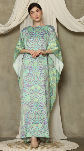Green Purple Batik Short Sleeve Kaftan