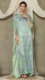 Green Purple Batik Short Sleeve Kaftan