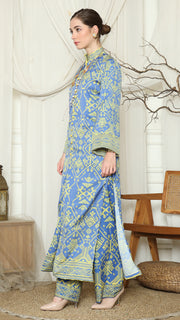 Blue Lime Songket Long Tunic Pants Set