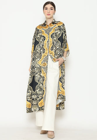 Yellow Black Batik Button Kaftan