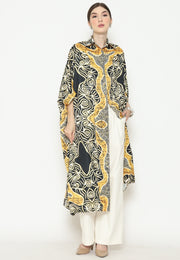 Yellow Black Batik Button Kaftan