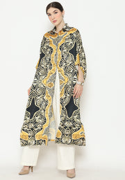 Yellow Black Batik Button Kaftan