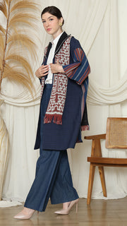 Brown Blue Handwoven Ikat Outer