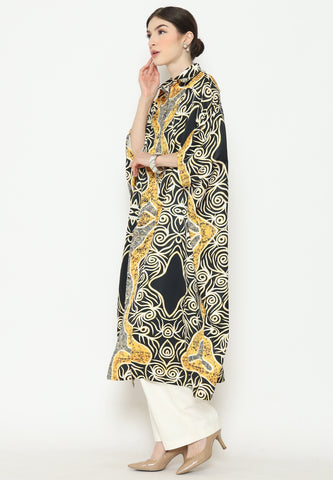 Yellow Black Batik Button Kaftan