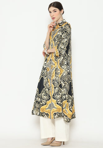 Yellow Black Batik Button Kaftan