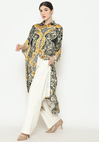 Yellow Black Batik Button Kaftan