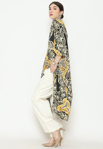 Yellow Black Batik Button Kaftan