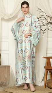 Aqua Ikat Gold Long Sleeve Dress