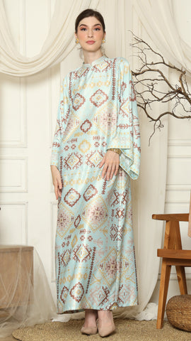 Aqua Ikat Gold Long Sleeve Dress