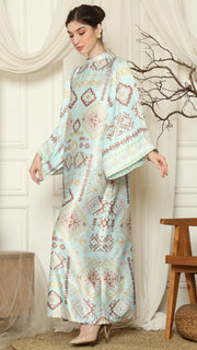 Aqua Ikat Gold Long Sleeve Dress