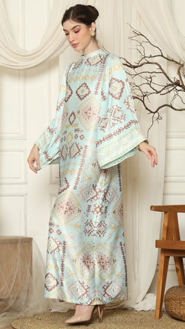 Aqua Ikat Gold Long Sleeve Dress