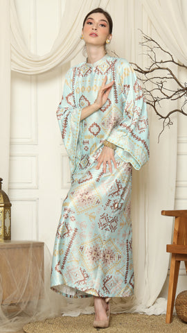 Aqua Ikat Gold Long Sleeve Dress