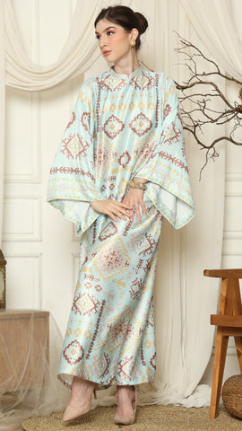 Aqua Ikat Gold Long Sleeve Dress