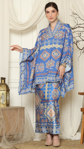 Blue Ikat Gold V-neck Sarong Set