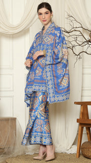 Blue Ikat Gold V-neck Sarong Set