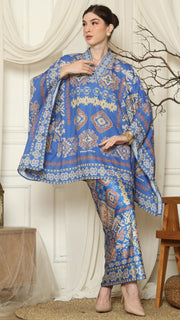 Blue Ikat Gold V-neck Sarong Set