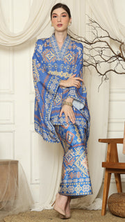 Blue Ikat Gold V-neck Sarong Set