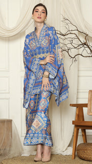 Blue Ikat Gold V-neck Sarong Set