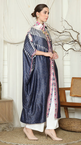 Navy Pink Antique Button Kaftan