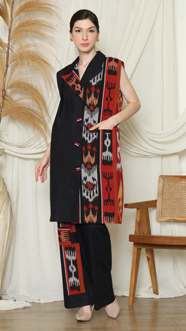 Asymetric Red Tribal Ikat Cape