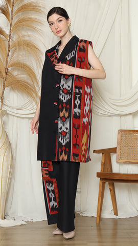 Asymetric Red Tribal Ikat Cape