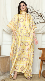 Yellow Ikat Gold HC Short Sleeve Kaftan