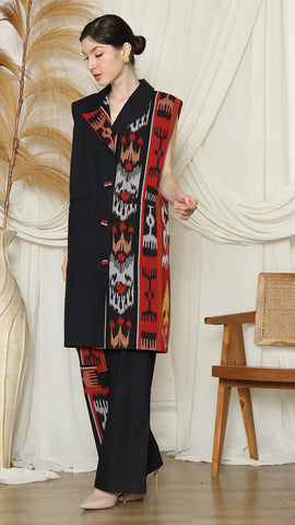 Asymetric Red Tribal Ikat Cape