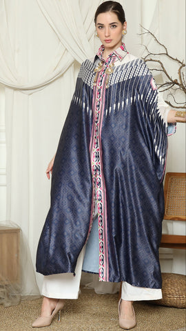 Navy Pink Antique Button Kaftan