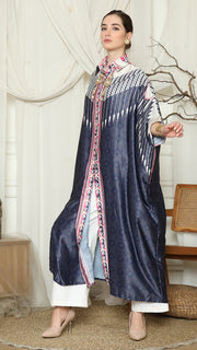 Navy Pink Antique Button Kaftan