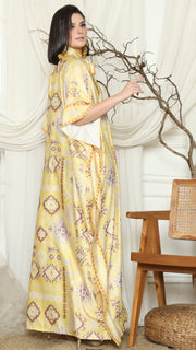 Yellow Ikat Gold HC Short Sleeve Kaftan