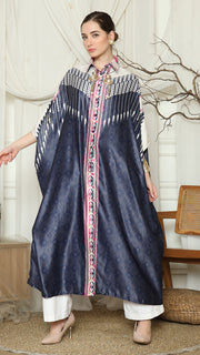 Navy Pink Antique Button Kaftan