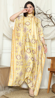 Yellow Ikat Gold HC Short Sleeve Kaftan