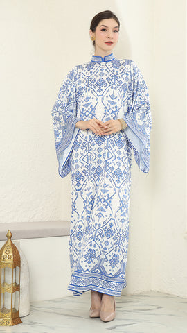 White Blue Songket Long Dress