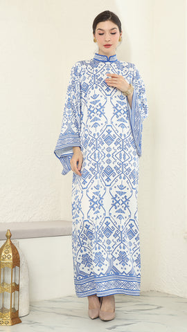 White Blue Songket Long Dress