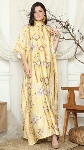 Yellow Ikat Gold HC Short Sleeve Kaftan