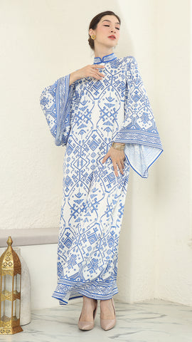 White Blue Songket Long Dress