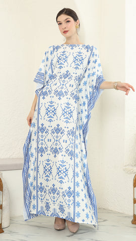 Blue White Songket Short Sleeve Kaftan