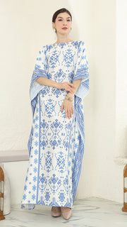 Blue White Songket Short Sleeve Kaftan