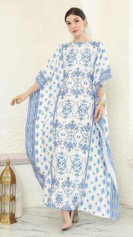 Blue White Songket Short Sleeve Kaftan