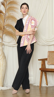 Asymmetric Black Pink Ikat Chongsam Outer