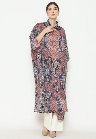 Pink Abstract Batik Button Kaftan