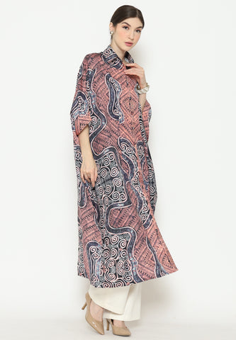 Pink Abstract Batik Button Kaftan