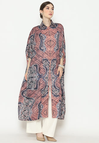 Pink Abstract Batik Button Kaftan