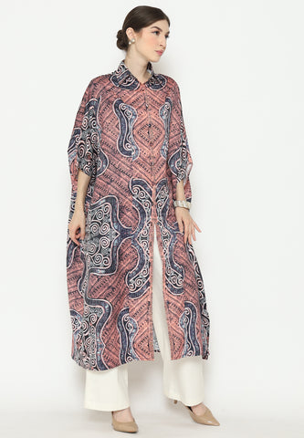 Pink Abstract Batik Button Kaftan