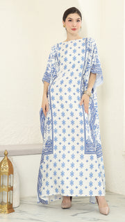 Blue White Songket Short Sleeve Kaftan